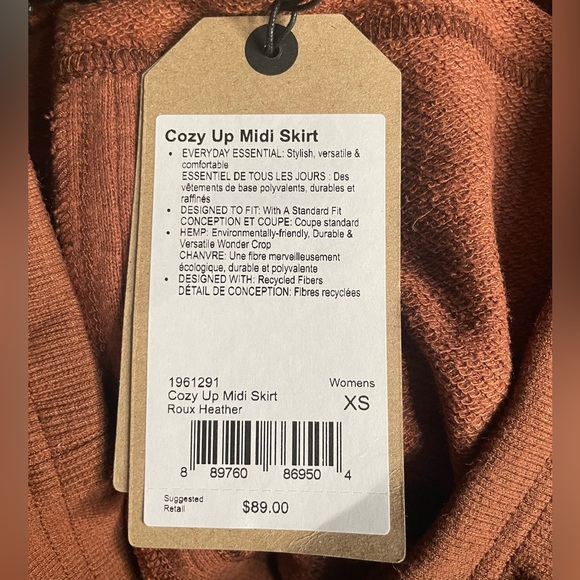 Prana Mid Length Skirt Soft Hemp Blend Outdoor Sporty Earthtone Cozy Up XS - Picture 4 of 4